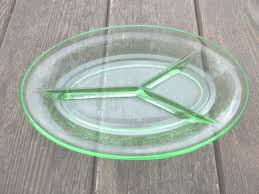 Vintage Uranium Glass Divided Dish Depression Glass Serving ...