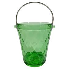 Art Deco Green Optic Diamond Glass Ice Bucket by Fenton Glass For Sale at 1stDibs | top 20 most valuable fenton glass pieces, uranium glass ice bucket, green depression glass ice bucket