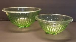 SET 2 NESTING BOWLS HAZEL ATLAS GREEN DEPRESSION VASELINE URANIUM GLASS RIBBED | eBay Australia