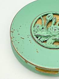 1930 Powder Compact Art Nouveau Brass & Mint Green Lotus ...