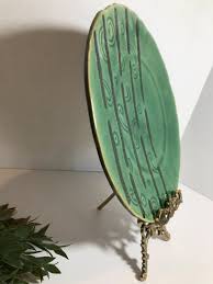 Vintage Green Ceramic Modern Abstract Plate, Green Crackle ...