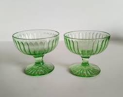 2 Vintage Uranium Glass Ribbed Footed Parfait Ice Cream ...