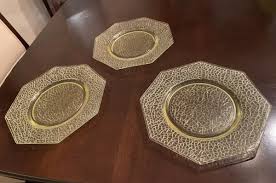 Uranium Glass depression vaseline 1930's Set Of Plates Octagon Shape | eBay