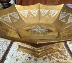 Vintage Footed Heavy Solid Brass Octagon Bowl, Engraved ...