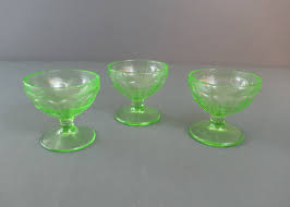 3 Vintage Green Depression Glass Dessert Cups, Ice Cream ...