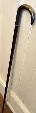 Antique Walking Stick Cane Handle Wood 35”Shaft Motif Gold 1890s Marker FRIZON | eBay