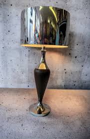 French Table Lamp Chrome Metal Shade Turned Wood Double Bulb & Chain Pull 28.5”H | eBay