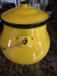 Vintage OTO Yellow Enamelware Pot w/Lid Coated Metal MCM | eBay
