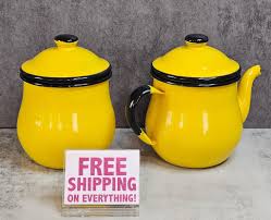 Vintage Made in Japan Enamel Sugar Bowl & Teapot Set ...