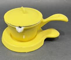 Vtg Descoware Butter Warmer Enamel Cast Iron Yellow ...