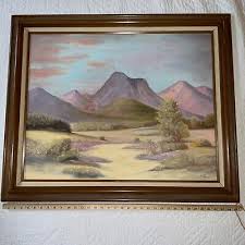 VINTAGE landscape original hand painted oil PAINTING signed desert impressionist | eBay