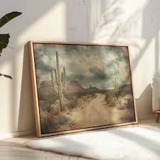Desert Road With Cactus Canvas Wall Art - Rustic Southwest ...