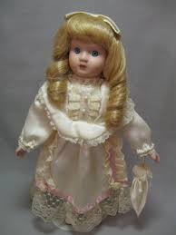 Porcelain Doll Blond Hair Blue Eyes Soft Ivory Dress With ...
