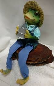 Country Frog Shelf Sitter Dressed With Watering Can Straw ...