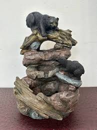Dark Brown Resin Water Fountain with Black Bears | Globedecor