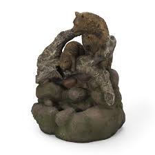 Adrian Outdoor Bear Family Fountain, Light Brown and Moss ...