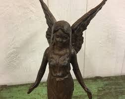 Large 16” Cast Iron Angel Statue Fairy Wings Garden Lawn ...