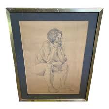 1970s Figurative Nude Pencil Sketch, Framed - Etsy
