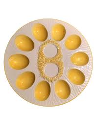 Vintage Deviled Egg Plate Easter Serving Dish White And Yellow 9 inch Spring | eBay