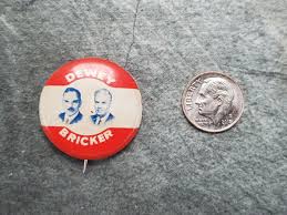 Vintage 1944 Thomas Dewey Bricker Political Campaign Pin Button | eBay