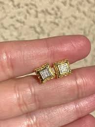 Real 14k Gold Over Nugget icy 925 Sterling Silver Square ...