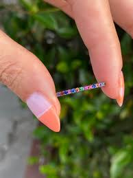 14k white gold rainbow sapphire ring size 6.25– julzg