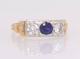 Antique 14K Two Tone Gold .76ct Diamond Sapphire Art Deco ...