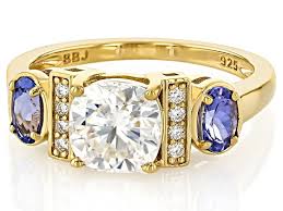 Moissanite And Tanzanite 14k Yellow Gold Over Sterling ...