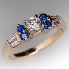 Sapphire Accented Diamond Engagement Ring 14K Yellow Gold ...