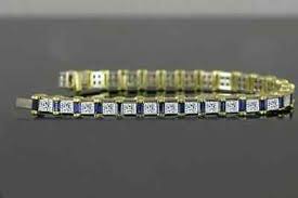 Lab Created Blue Sapphire Men's Tennis Bracelet 14k Yellow ...