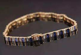 8 Ct Baguette Simulated Sapphire Tennis Bracelet 14K Yellow ...