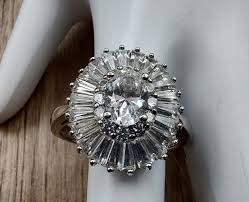 Estate SW 14K White Gold Oval & Baguette Cubic Zirconia CZ ...