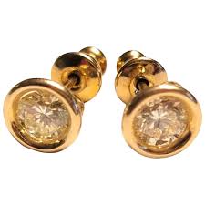 14K Yellow Gold Diamond Stud Post Earrings, N80 - Ruby Lane