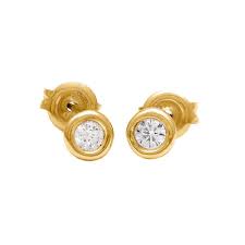 Yellow Gold Classic Round Bezel White Topaz Earring
