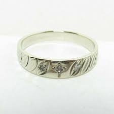 14K White Gold Cross 3 Diamond Wedding Band Sz 9.5 ...