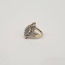 💎 Vintage 10k Yellow Gold Diamond Bypass Cluster Ring Sz 7 ...