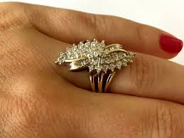 Vintage 10K GTR Yellow Gold 34 Diamond Elongated Cluster ...