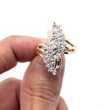 10k Yellow Gold Round & Baguette Shield Ring