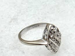 Antique 14k White Gold Diamond Heart Art Deco Ring Size 6.5 ...