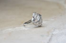 14K Diamond Shield Ring / Mid Century Estate C1960 14K White ...