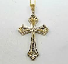 Natural Round Diamond Cross Cluster Necklace Pendant 14K Yellow Gold .25Ct | eBay