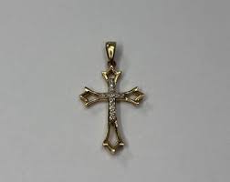 Vintage 10K Yellow Gold Diamond Cross Pendant - Etsy