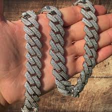 925 Sterling Silver 20mm Moissanite Miami Cuban Prong Chain ...