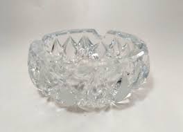 Vintage Heavy Cut Glass Crystal Ashtray Starburst Round ...