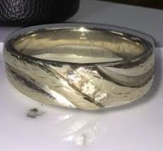 Vintage MENS 10K White Gold 7mm Wide Three DIAMOND Band RING ...