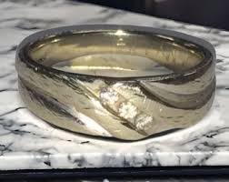 Vintage 10K White Gold 7mm Wide Three DIAMOND Band RING Size ...