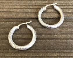 Sterling Silver Hoop Earrings, Round Hoops, Textured Finish ...