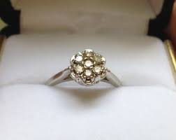 14K White Gold Cluster Diamond Ring - Etsy