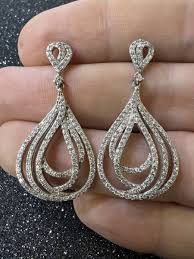 14K White Gold Diamond Dangling Earrings | eBay