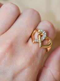 Vintage Womens Rings Double Heart Ring Crystals 18k Gold ...